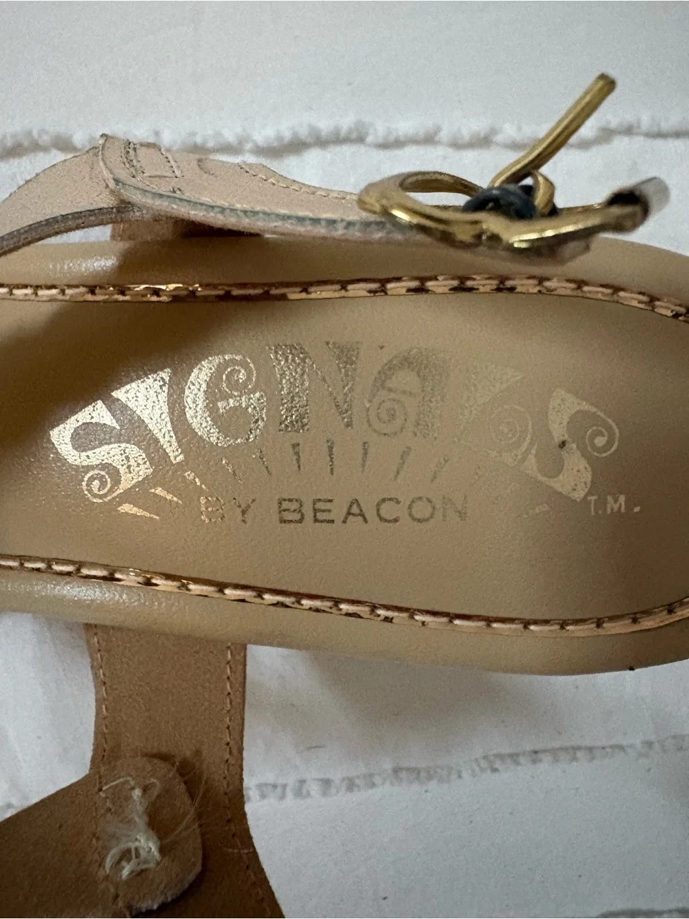 Beacon Tan T-Strap Sandals with Multicolor Gemstones